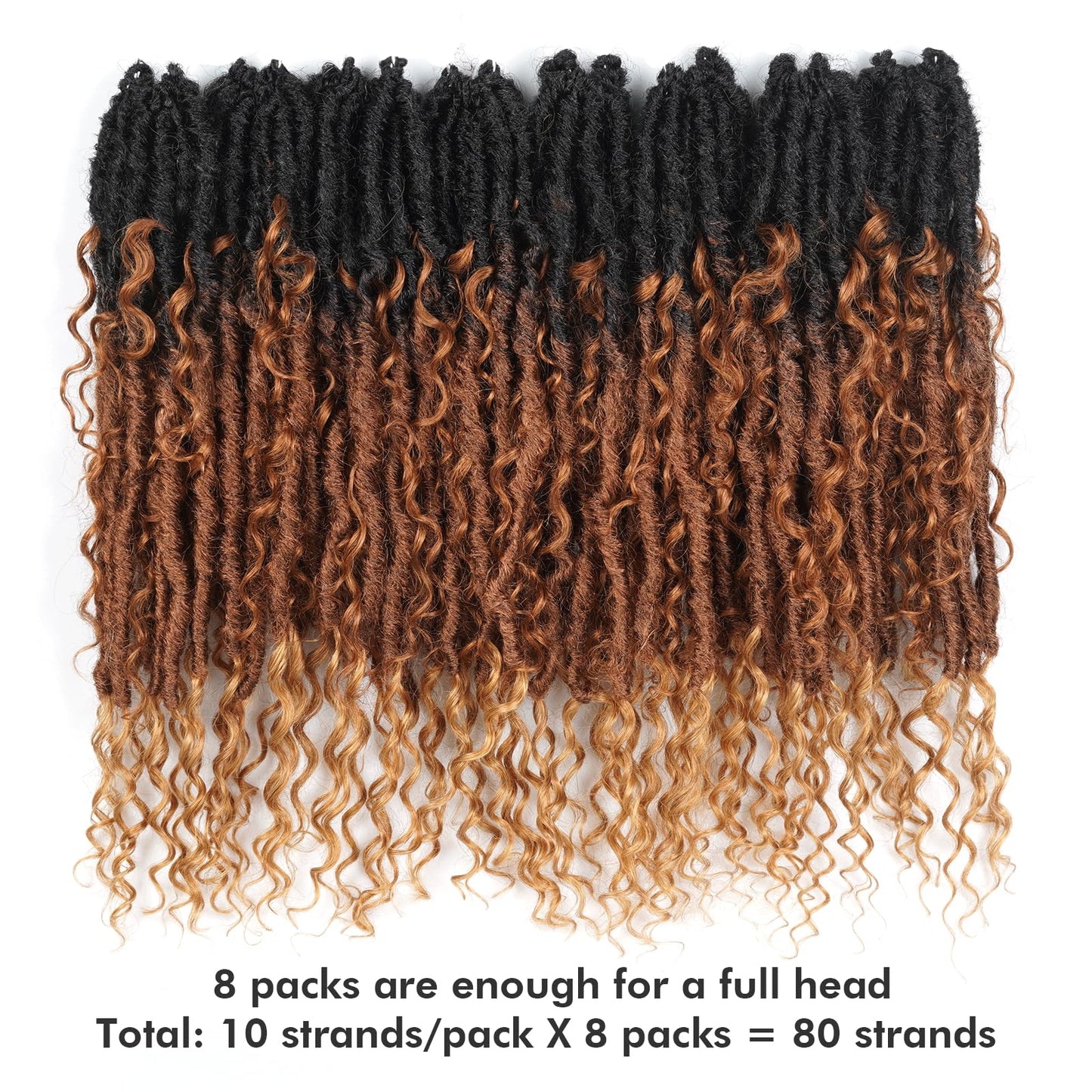 Toyotress Boho Human Hair Locs - 14 Inch 8 Packs Pre-Looped Crochet Curls, 3 Tones Ombre Brown With Curly Ends Braiding Hair Extensions (14 Inch, 8P-OT30/27)