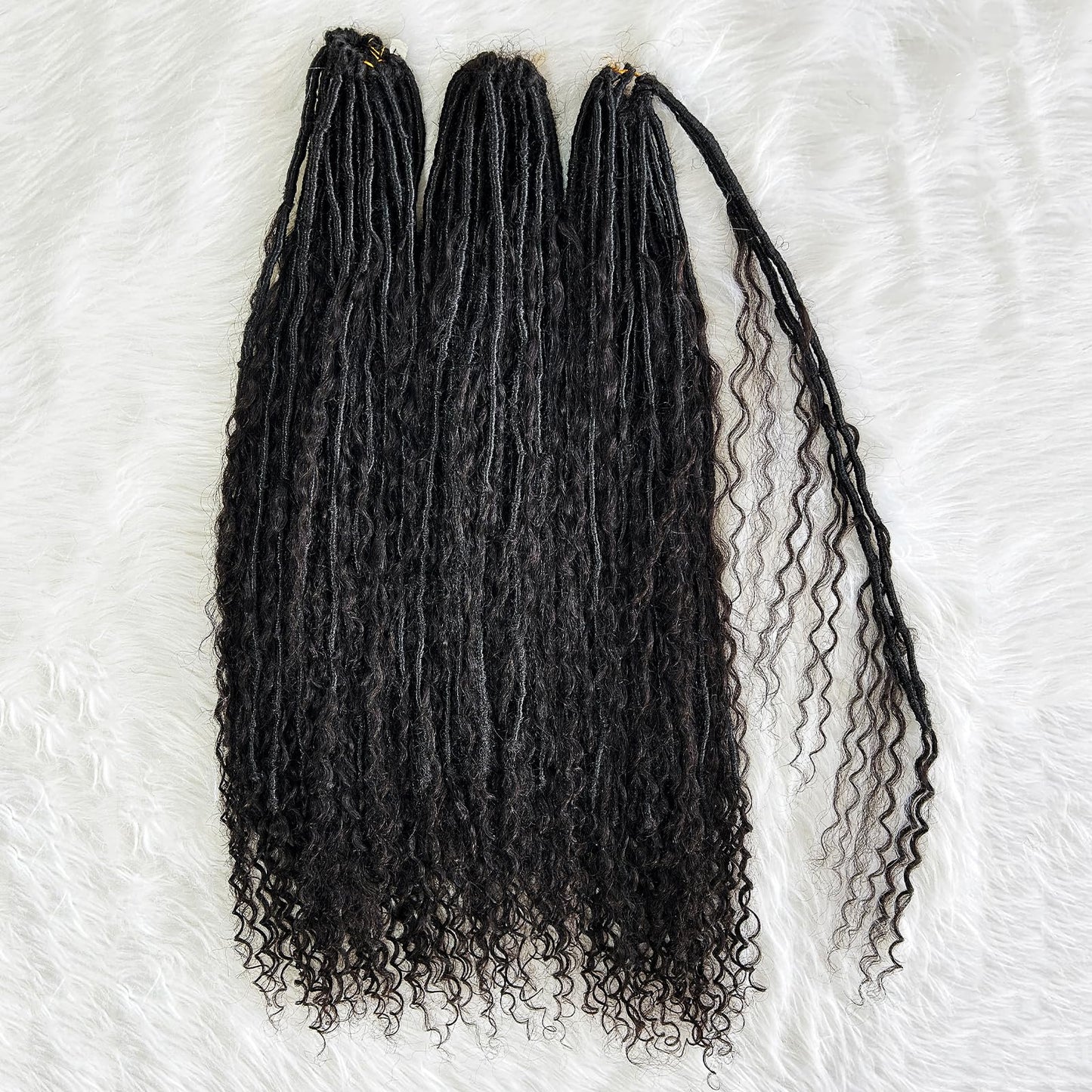 Boho Locs Crochet Braids Pre Looped With Human Hair Extensions Curly Ends Deep Wave Goddess Soft Locs Box Knotless Braids Hair Synthetic Dreadlocks Braiding for Women CHARMING YOU 22 Inch 24Strands